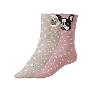 esmara® Dámské ponožky s veselým vzorem, BIO bavlna, 3 páry (adult#female, 35/38, béžová/růžová)
