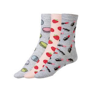 esmara® Dámské ponožky s veselým vzorem, BIO bavlna, 3 páry (adult#female, 35/38, šedá/růžová)