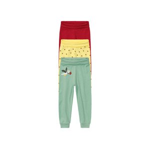 lupilu® Dětské kalhoty "Jogger" BIO, 3 kusy (baby/infant, 74/80, žlutá/červená/zelená)