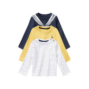 lupilu® Dětské triko s dlouhými rukávy BIO, 3 ku (50/56, bílá/žlutá/námořnická modrá)