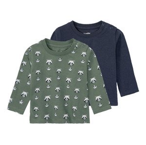 lupilu® Chlapecké triko s dlouhými rukávy, 2 kus (baby/infant#male, 50/56, zvířátko/zelená/modrá)