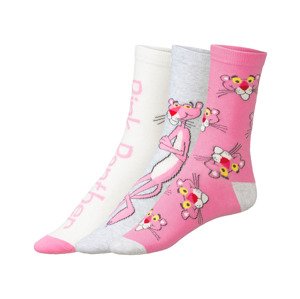 Dámské ponožky, 3 páry (35/38, Růžový panter/tmavě růžová/bílá)