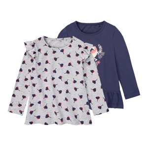 lupilu® Dívčí triko s dlouhým rukávem, 2 kusy (child#female#ne, 98/104, tmavě modrá / světle šedá)
